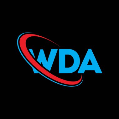 WDA logosu. WDA mektubu. WDA mektup logosu tasarımı. Çember ve büyük harfli monogram logosuna bağlı baş harfler WDA logosu. WDA teknoloji, iş ve emlak markası tipografisi.