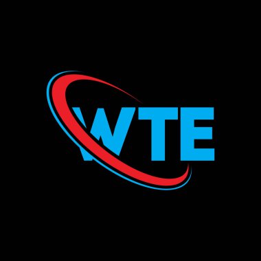 WTE logosu. Mektup. WTE mektup logosu tasarımı. Çember ve büyük harfli monogram logosuna bağlı baş harfler WTE logosu. WTE teknoloji, iş ve emlak markası tipografisi.