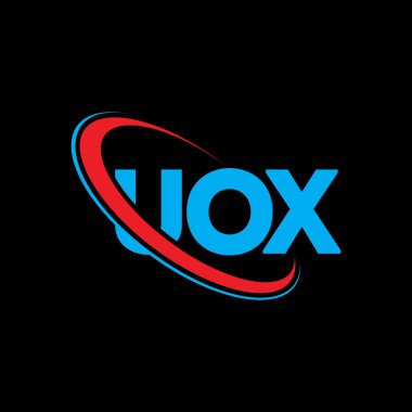 UOX logosu. UOX harfi. UOX harfli logo tasarımı. Daireye ve büyük harfli monogram logosuna bağlı UOX logosu. Teknoloji, iş ve emlak markası için UOX tipografisi.