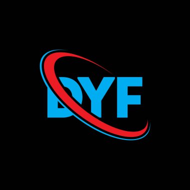 DYF logosu. DYF mektubu. DYF mektup logosu tasarımı. Daire ve büyük harfli monogram logosuna bağlı DYF logosu. Teknoloji, iş ve emlak markası için DYF tipografisi.