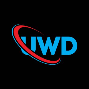 UWD logosu. UWD mektubu. UWD harf logosu tasarımı. Çember ve büyük harfli monogram logosuna bağlı baş harfler UWD logosu. Teknoloji, iş ve emlak markası için UWD tipografisi.
