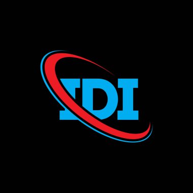 IDI logosu. IDI mektubu. IDI harf logosu tasarımı. Daire ve büyük harfli monogram logosuna bağlı ilk IDI logosu. Teknoloji, iş ve emlak markası için IDI tipografisi.