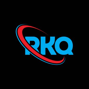 RKQ logosu. RKQ mektubu. RKQ harfli logo tasarımı. Çember ve büyük harfli monogram logosuna bağlı RKQ logosu. Teknoloji, iş ve emlak markası için RKQ tipografisi.