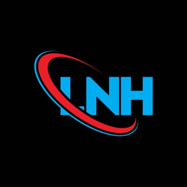 LNH logosu. LNH mektubu. LNH harf logosu tasarımı. Çember ve büyük harfli monogram logosuna bağlı ilk LNH logosu. Teknoloji, iş ve emlak markası için LNH tipografisi.
