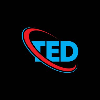 TED logosu. TED mektubu. TED mektup logosu tasarımı. Çember ve büyük harfli monogram logosuna bağlı ilk TED logosu. Teknoloji, iş ve emlak markası için TED tipografisi.