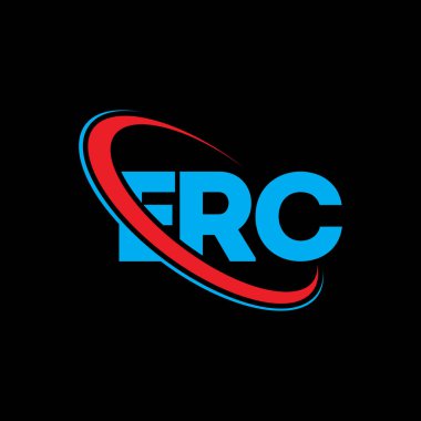ERC logosu. ERC mektubu. ERC harf logosu tasarımı. Çember ve büyük harfli monogram logosuna bağlı ERC logosu. Teknoloji, iş ve emlak markası için ERC tipografisi.