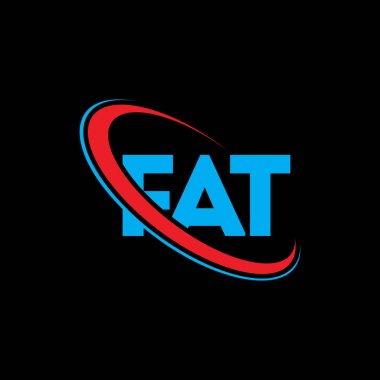 FAT logosu. Şişman mektubu. FAT mektup logosu tasarımı. Çember ve büyük harfli monogram logosuna bağlı FAT logosu. Teknoloji, iş ve emlak markası için FAT tipografisi.