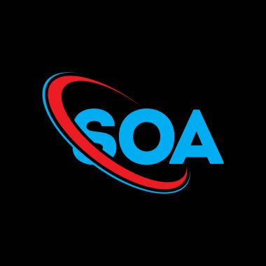 SOA logosu. SOA mektubu. SOA mektup logosu tasarımı. Çember ve büyük harfli monogram logosuna bağlı SOA logosu. SOA teknoloji, iş ve emlak markası tipografisi.