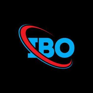 IBO logosu. IBO mektubu. IBO harf logosu tasarımı. Çember ve büyük harfli monogram logosuna bağlı ilk IBO logosu. Teknoloji, iş ve emlak markası için IBO tipografisi.