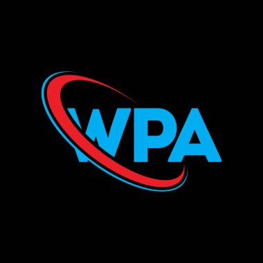 WPA logosu. WPA mektubu. WPA mektup logosu tasarımı. Çember ve büyük harfli monogram logosuna bağlı WPA logosu. WPA teknoloji, iş ve emlak markası tipografisi.