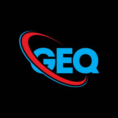 GEQ logosu. GEQ mektubu. GEQ harf logosu tasarımı. Çember ve büyük harfli monogram logosuyla birleştirilmiş baş harfler GEQ logosu. Teknoloji, iş ve emlak markası için GEQ tipografisi.