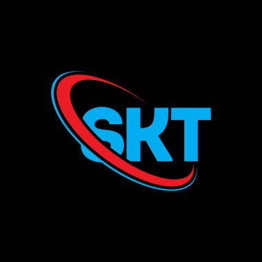 SKT logosu. SKT harfi. SKT harf logosu tasarımı. Çember ve büyük harfli monogram logosuna bağlı ilk SKT logosu. Teknoloji, iş ve emlak markası için SKT tipografisi.