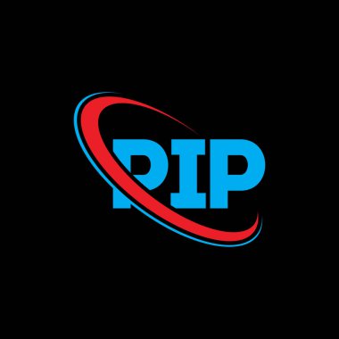 PIP logosu. PIP mektubu. PIP mektup logosu tasarımı. Çember ve büyük harfli monogram logosuna bağlı PIP logosu. Teknoloji, iş ve emlak markası için PIP tipografisi.