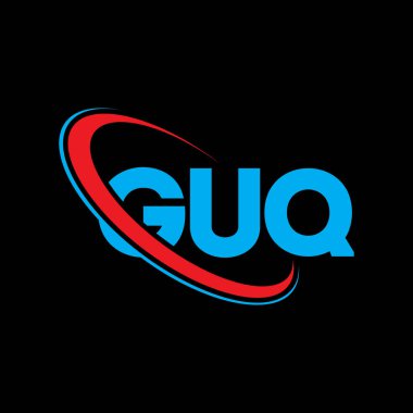 GUQ logosu. GUQ mektubu. GUQ harf logosu tasarımı. Çember ve büyük harfli monogram logosuna bağlı baş harfler GUQ logosu. Teknoloji, iş ve emlak markası için GUQ tipografisi.