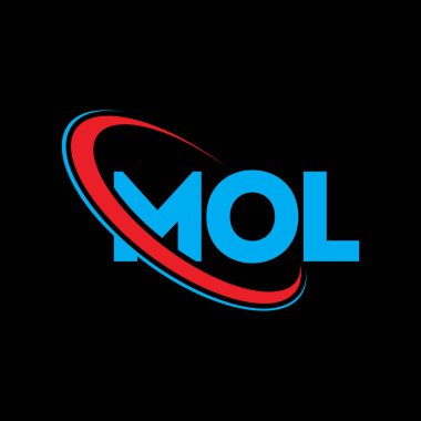 Mol logosu. Mol mektubu. MOL mektup logosu tasarımı. Çember ve büyük harfli monogram logosuna bağlı baş harfler MOL logosu. Teknoloji, iş ve emlak markası için MOL tipografisi.