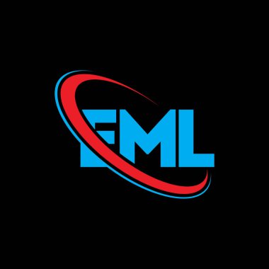 EML logosu. EML mektubu. EML mektup logosu tasarımı. Çember ve büyük harfli monogram logosuyla birleştirilmiş EML logosu. Teknoloji, iş ve emlak markası için EML tipografisi.