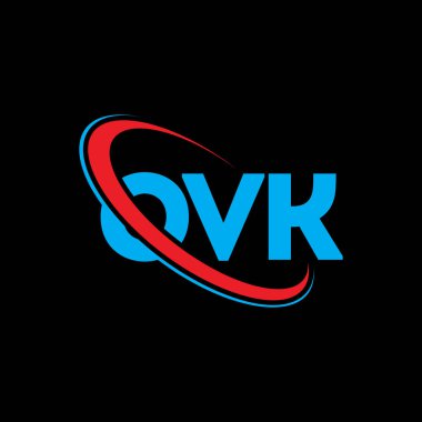 OVK logosu. OVK mektubu. OVK harf logosu tasarımı. Çember ve büyük harfli monogram logosuna bağlı OVK logosu. Teknoloji, iş ve emlak markası için OVK tipografisi.