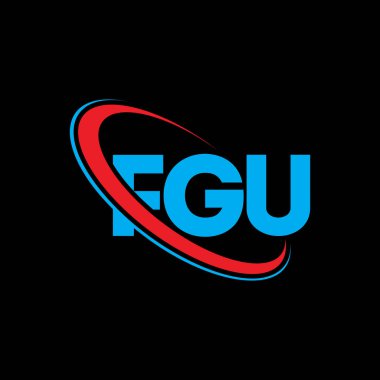 FGU logosu. FGU mektubu. FGU harf logosu tasarımı. Çember ve büyük harfli monogram logosuna bağlı FGU logosunun baş harfleri. Teknoloji, iş ve emlak markası için FGU tipografisi.