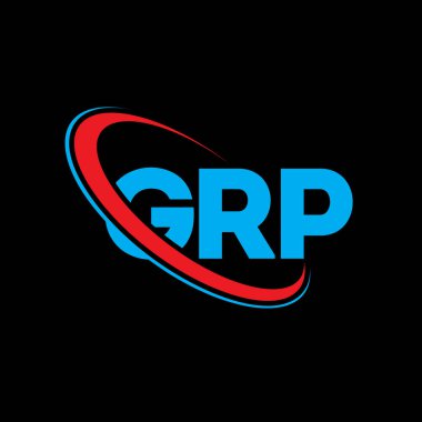 GRP logosu. GRP mektubu. GRP harf logosu tasarımı. Çember ve büyük harfli monogram logosuna bağlı GRP logosu. Teknoloji, iş ve emlak markası için GRP tipografisi.