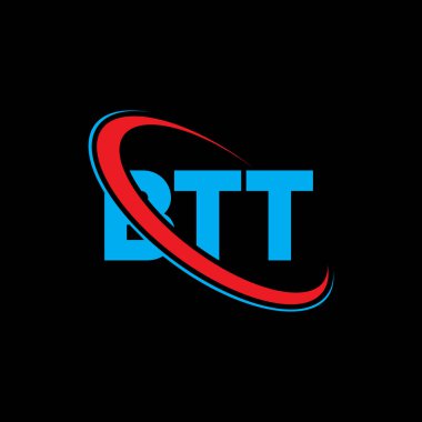 BTT logosu. BTT mektubu. BTT harf logosu tasarımı. Çember ve büyük harfli monogram logosuyla birleştirilmiş BTT logosu. Teknoloji, iş ve emlak markası için BTT tipografisi.
