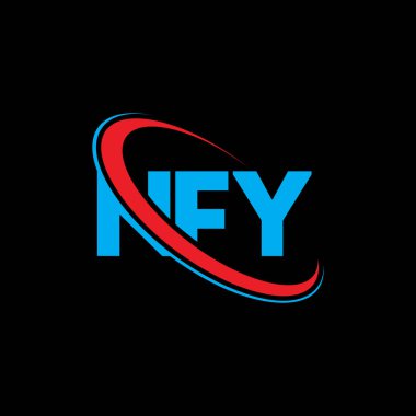 NFY logosu. NFY mektubu. NFY mektup logosu tasarımı. Çember ve büyük harfli monogram logosuna bağlı baş harfler NFY logosu. Teknoloji, iş ve emlak markası için NFY tipografisi.