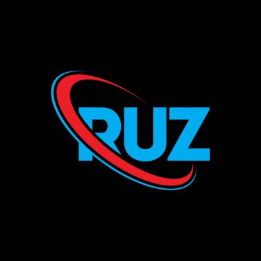 RUZ logosu. RUZ mektubu. RUZ harf logosu tasarımı. Çember ve büyük harfli monogram logosuna bağlı RUZ logosu. RUZ teknoloji, iş ve emlak markası tipografisi.