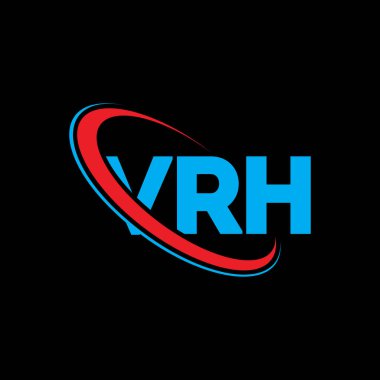 VRH logosu. VRH mektubu. VRH harf logosu tasarımı. Çember ve büyük harfli monogram logosuna bağlı VRH logosu. Teknoloji, iş ve emlak markası için VRH tipografisi.