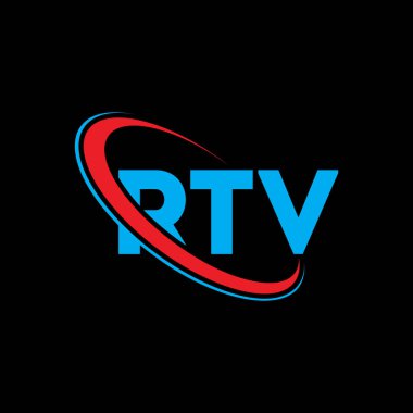 RTV logosu. RTV mektubu. RTV harf logosu tasarımı. Daireye ve büyük harfli monogram logosuna bağlı baş harfler RTV logosu. Teknoloji, iş ve emlak markası için RTV tipografisi.