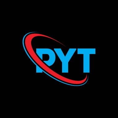 PYT logosu. PYT mektubu. PYT harf logosu tasarımı. Çember ve büyük harfli monogram logosuyla birleştirilmiş PYT logosu. Teknoloji, iş ve emlak markası için PYT tipografisi.