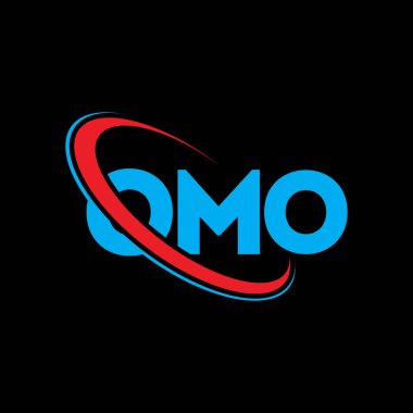 OMO logosu. OMO mektubu. OMO harf logosu tasarımı. Çember ve büyük harfli monogram logosuna bağlı baş harfler OMO logosu. Teknoloji, iş ve emlak markası için OMO tipografisi.