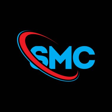SMC logosu. SMC mektubu. SMC harf logosu tasarımı. Çember ve büyük harfli monogram logosuna bağlı ilk SMC logosu. Teknoloji, iş ve emlak markası için SMC tipografisi.