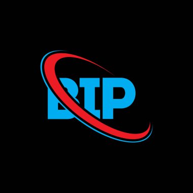 BIP logosu. BIP mektubu. BIP harfi logo tasarımı. Çember ve büyük harfli monogram logosuna bağlı ilk BIP logosu. Teknoloji, iş ve emlak markası için BIP tipografisi.