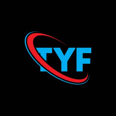 TYF logosu. TYF mektubu. TYF harf logosu tasarımı. Çember ve büyük harfli monogram logosuna bağlı baş harfler TYF logosu. Teknoloji, iş ve emlak markası için TYF tipografisi.