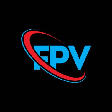 FPV logosu. FPV mektubu. FPV harf logosu tasarımı. Çember ve büyük harfli monogram logosuna bağlı FPV logosu. Teknoloji, iş ve emlak markası için FPV tipografisi.