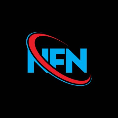 NFN logosu. NFN mektubu. NFN harf logosu tasarımı. Çember ve büyük harfli monogram logosuna bağlı baş harfler NFN logosu. Teknoloji, iş ve emlak markası için NFN tipografisi.
