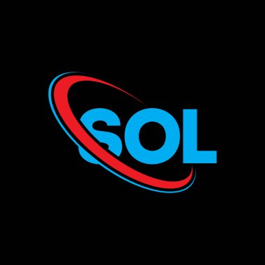 Sol logosu. Sol mektup. SOL harf logosu tasarımı. Çember ve büyük harfli monogram logosuna bağlı SOL logosu. Teknoloji, iş ve emlak markası için SOL tipografisi.