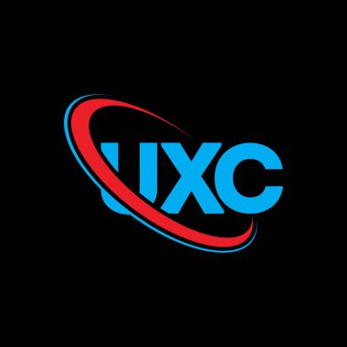 UXC logosu. UXC mektubu. UXC harf logosu tasarımı. Çember ve büyük harfli monogram logosuyla birleştirilmiş UXC logosu. Teknoloji, iş ve emlak markası için UXC tipografisi.