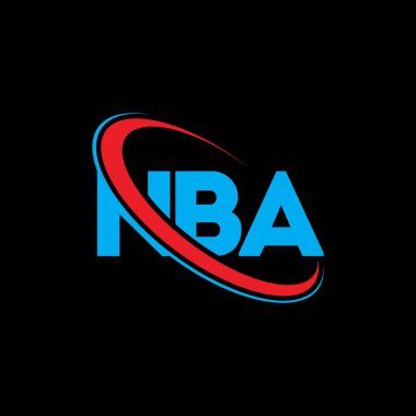 NBA logosu. NBA mektubu. NBA mektup logosu tasarımı. Çember ve büyük harfli monogram logosuyla NBA logosunun baş harfleri. NBA teknoloji, iş ve emlak markası tipografisi.