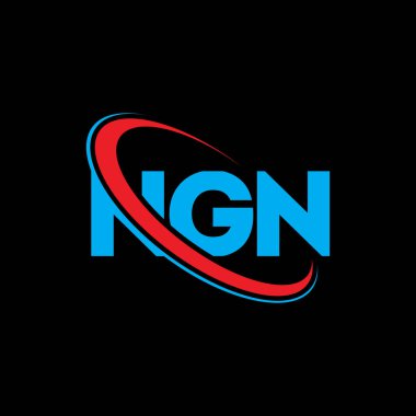 NGN logosu. NGN mektubu. NGN harf logosu tasarımı. Çember ve büyük harfli monogram logosuna bağlı ilk NGN logosu. Teknoloji, iş ve emlak markası için NGN tipografisi.