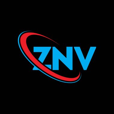 ZNV logosu. ZNV harfi. ZNV harf logosu tasarımı. Çember ve büyük harfli monogram logosuna bağlı baş harfler ZNV logosu. Teknoloji, iş ve emlak markası için ZNV tipografisi.