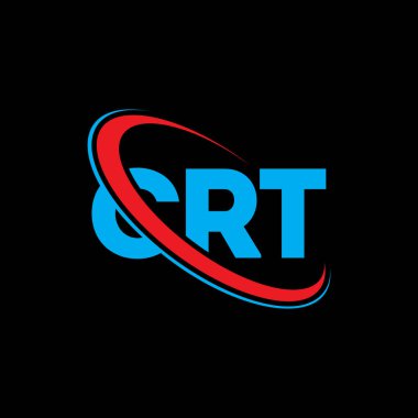 CRT logosu. CRT mektubu. CRT harf logosu tasarımı. Çember ve büyük harfli monogram logosuyla birleştirilmiş CRT logosu. Teknoloji, iş ve emlak markası için CRT tipografisi.