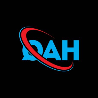 QAH logosu. QAH mektubu. QAH harfli logo tasarımı. Çember ve büyük harfli monogram logosuna bağlı QAH logosu. Teknoloji, iş ve emlak markası için QAH tipografisi.