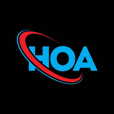 HA logosu. HOA mektubu. HOA mektup logosu tasarımı. Çember ve büyük harfli monogram logosuna bağlı ilk HOA logosu. Teknoloji, iş ve emlak markası için HOA tipografisi.