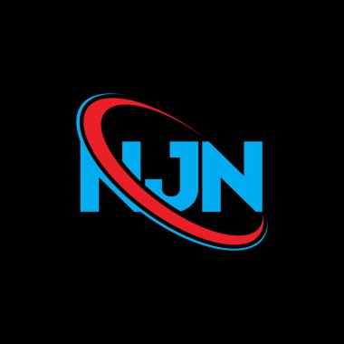 NJN logosu. NJN mektubu. NJN harf logosu tasarımı. Çember ve büyük harfli monogram logosuna bağlı NJN logosu. Teknoloji, iş ve emlak markası için NJN tipografisi.