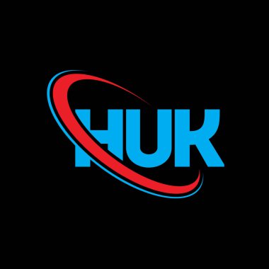 İngiliz logosu. HUK mektubu. HUK harf logosu tasarımı. Çember ve büyük harfli monogram logosuyla HUK logosunun baş harfleri. Teknoloji, iş ve emlak markası için HUK tipografisi.