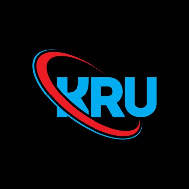 KRU logosu. KRU mektubu. KRU harf logosu tasarımı. Çember ve büyük harfli monogram logosuna bağlı KRU logosu. Teknoloji, iş ve emlak markası için KRU tipografisi.