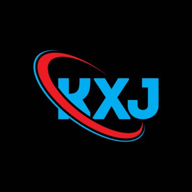 KXJ logosu. KXJ mektubu. KXJ harf logosu tasarımı. Çember ve büyük harfli monogram logosuna bağlı baş harfler KXJ logosu. Teknoloji, iş ve emlak markası için KXJ tipografisi.