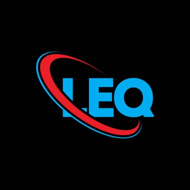 LEQ logosu. LEQ mektubu. LEQ harfli logo tasarımı. Çember ve büyük harfli monogram logosuna bağlı baş harfler LEQ logosu. Teknoloji, iş ve emlak markası için LEQ tipografisi.