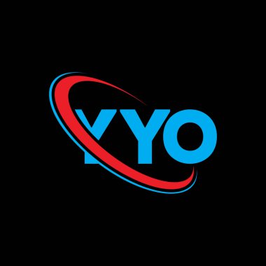 YO logosu. Evet, mektup. YYO harf logosu tasarımı. Çember ve büyük harfli monogram logosuna bağlı baş harfler YYO logosu. Teknoloji, iş ve emlak markası için YYO tipografisi.