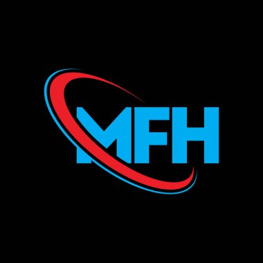 MFH logosu. MFH harfi. MFH harf logosu tasarımı. Çember ve büyük harfli monogram logosuna bağlı baş harfler. Teknoloji, iş ve emlak markası için MFH tipografisi.